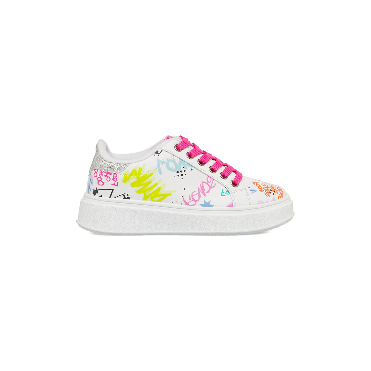 Sneakers bianche e colorate da Ragazza con lacci rosa Dieci Baci
