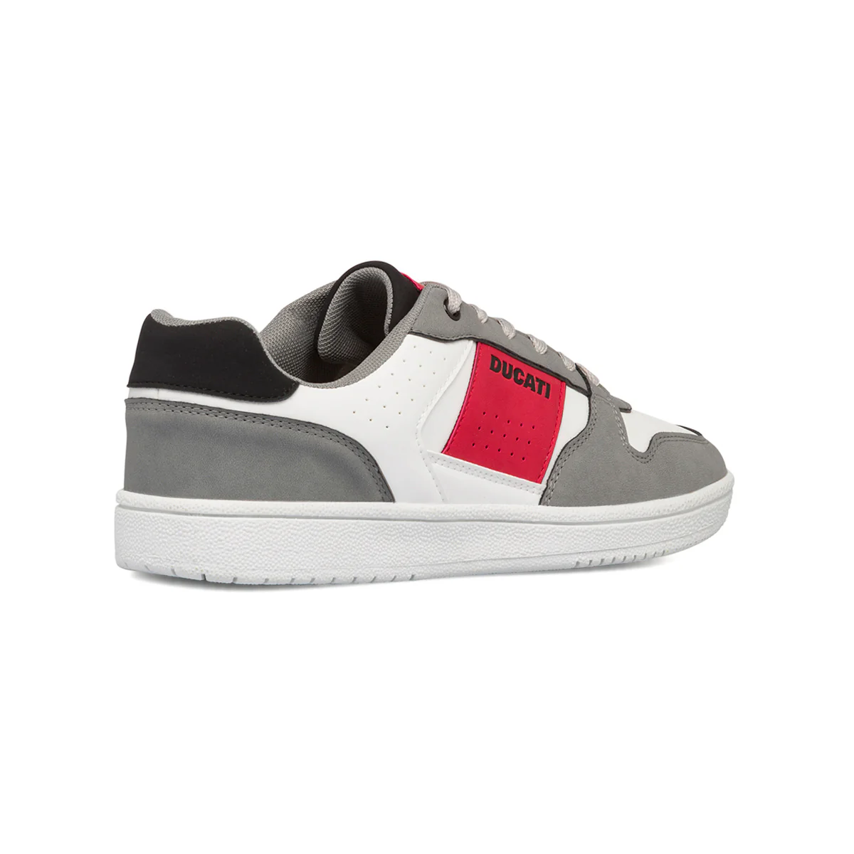 Sneakers bianche e grigie da uomo con dettagli rossi e logo Ducati - Image 3