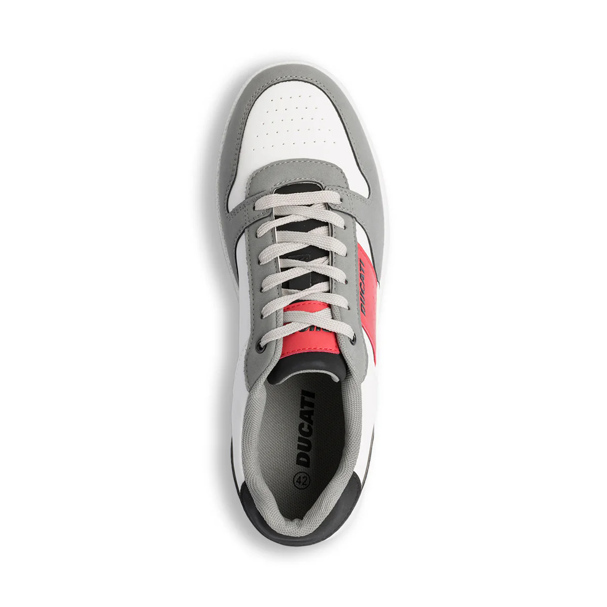 Sneakers bianche e grigie da uomo con dettagli rossi e logo Ducati - Image 4