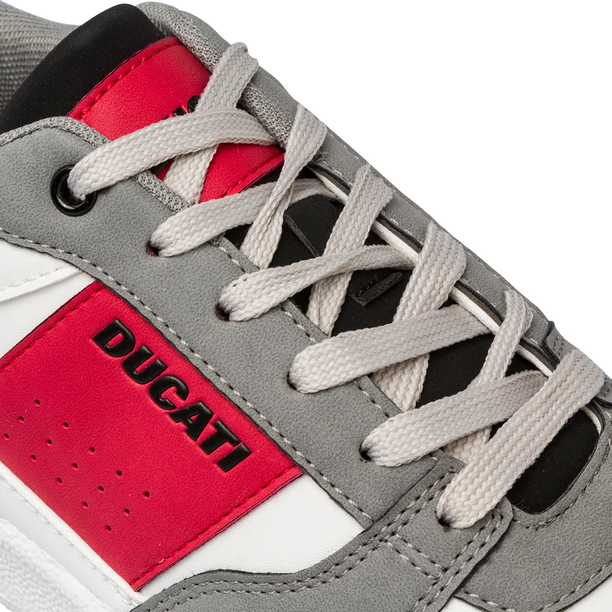 Sneakers bianche e grigie da uomo con dettagli rossi e logo Ducati - Image 5