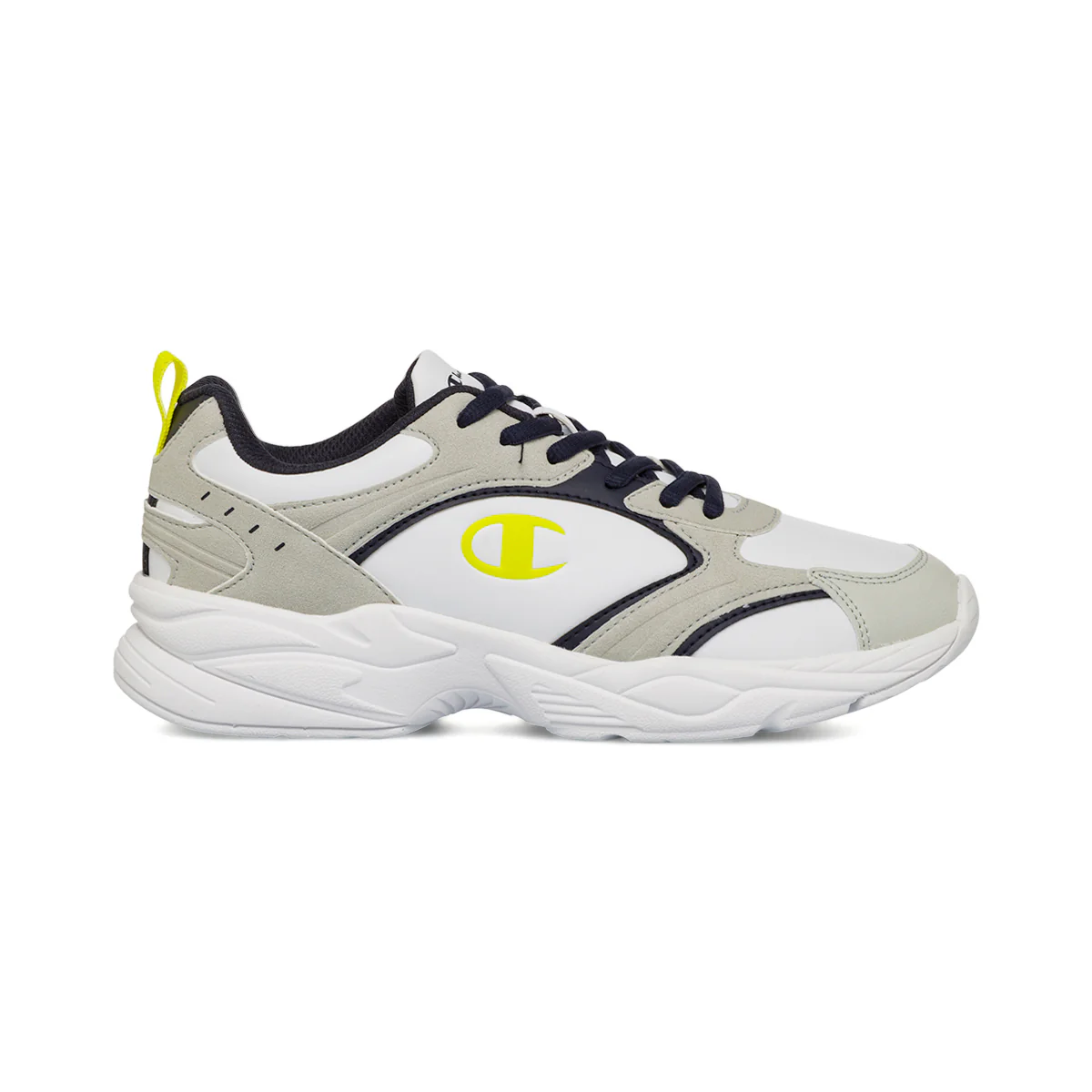 Sneakers bianche e grigio chiaro da ragazzo con dettagli gialli Champion Count B GS
