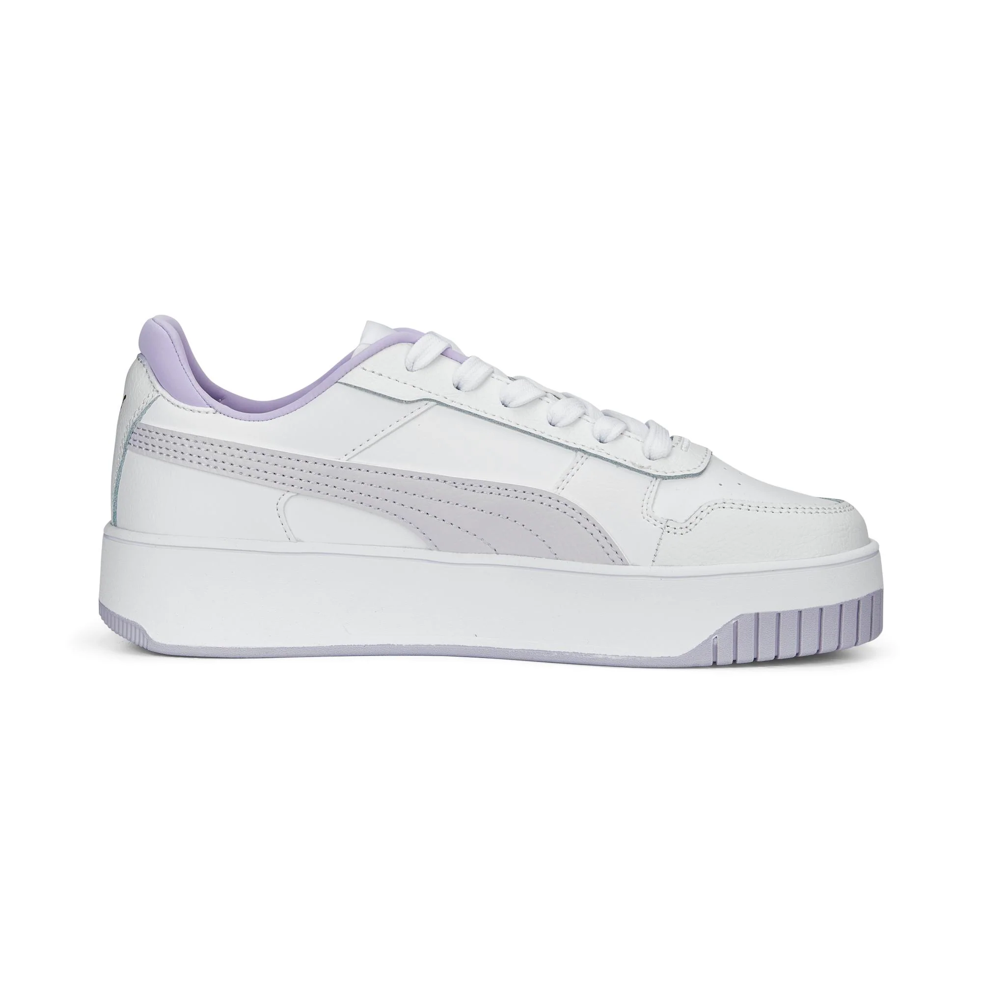 Sneakers bianche e lilla in pelle da donna con suola a zeppa Puma Carina Street - Image 7