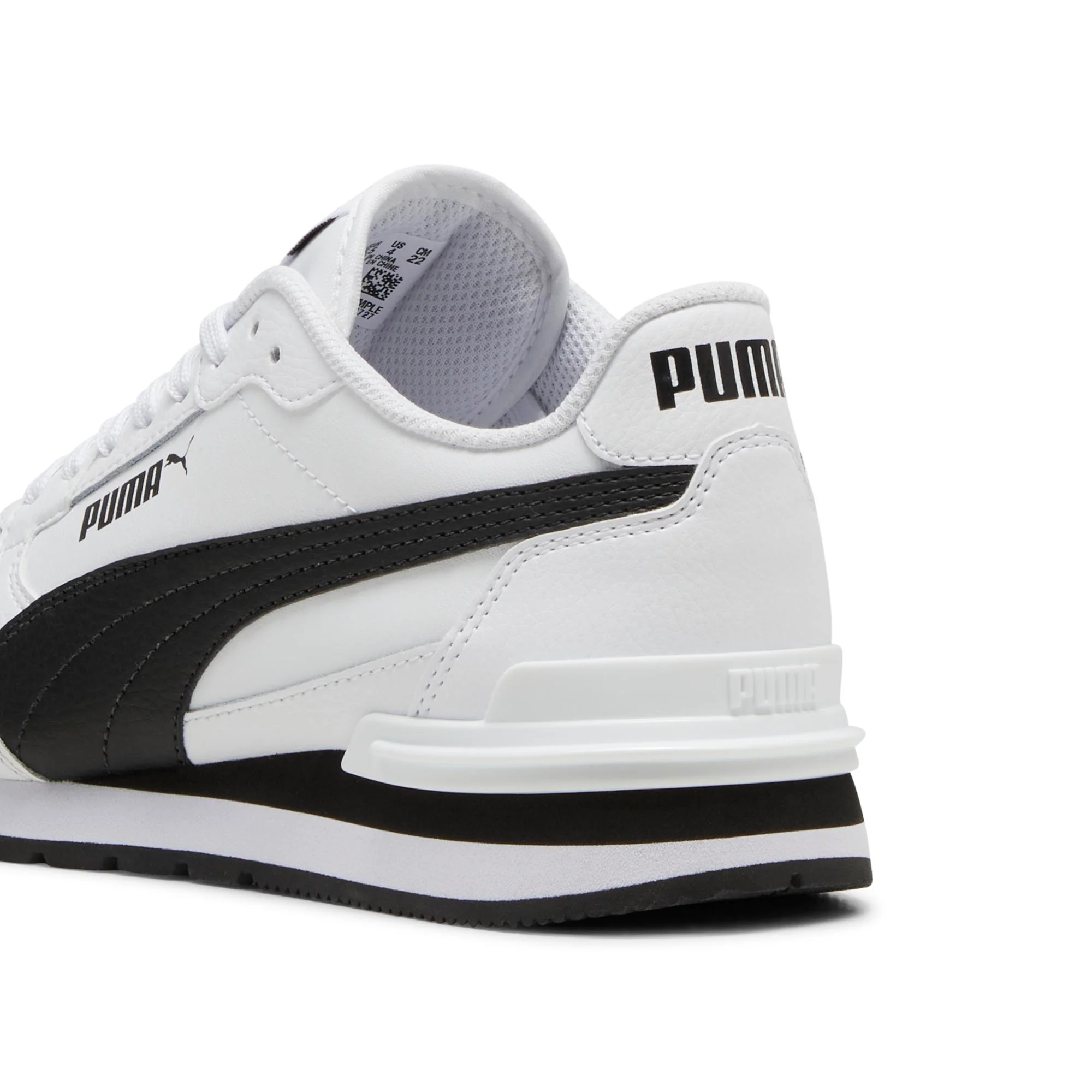 Sneakers bianche e nere da ragazzo e ragazza con logo Puma Runner v4 - Image 4