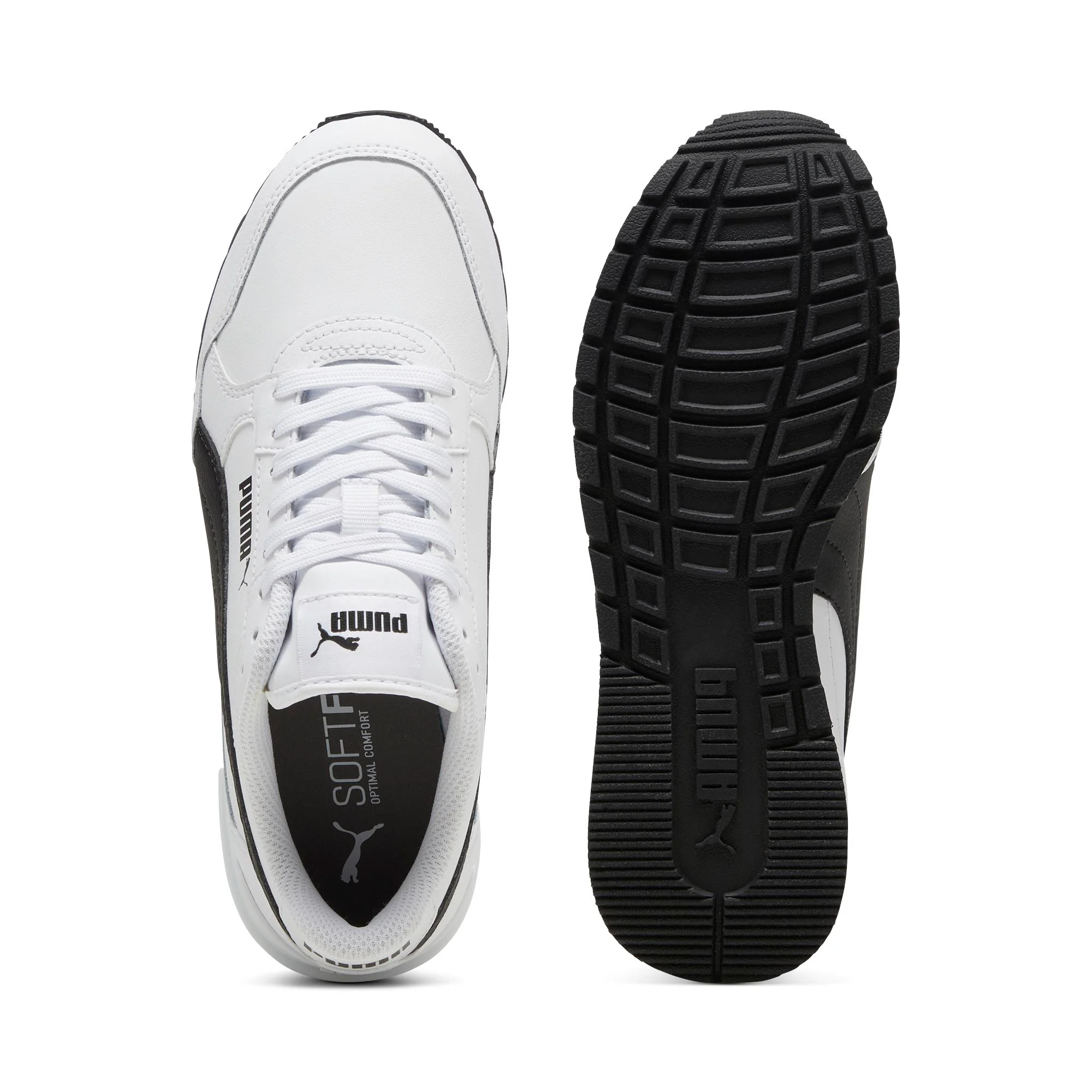 Sneakers bianche e nere da ragazzo e ragazza con logo Puma Runner v4 - Image 5