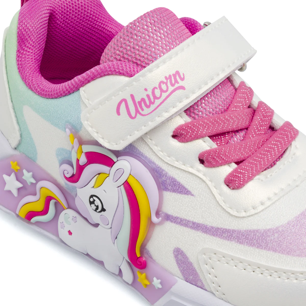 Sneakers bianche e rosa da Bambina con luci e patch Unicorno - Image 5