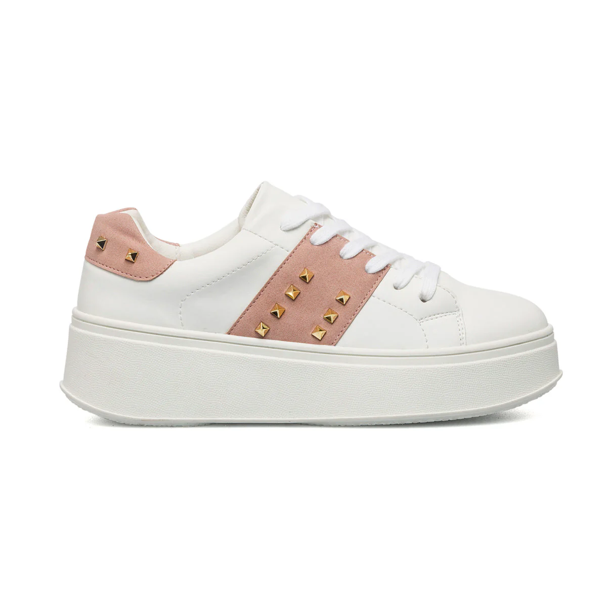 Sneakers bianche e rosa da donna con applicazione di borchie Lora Ferres