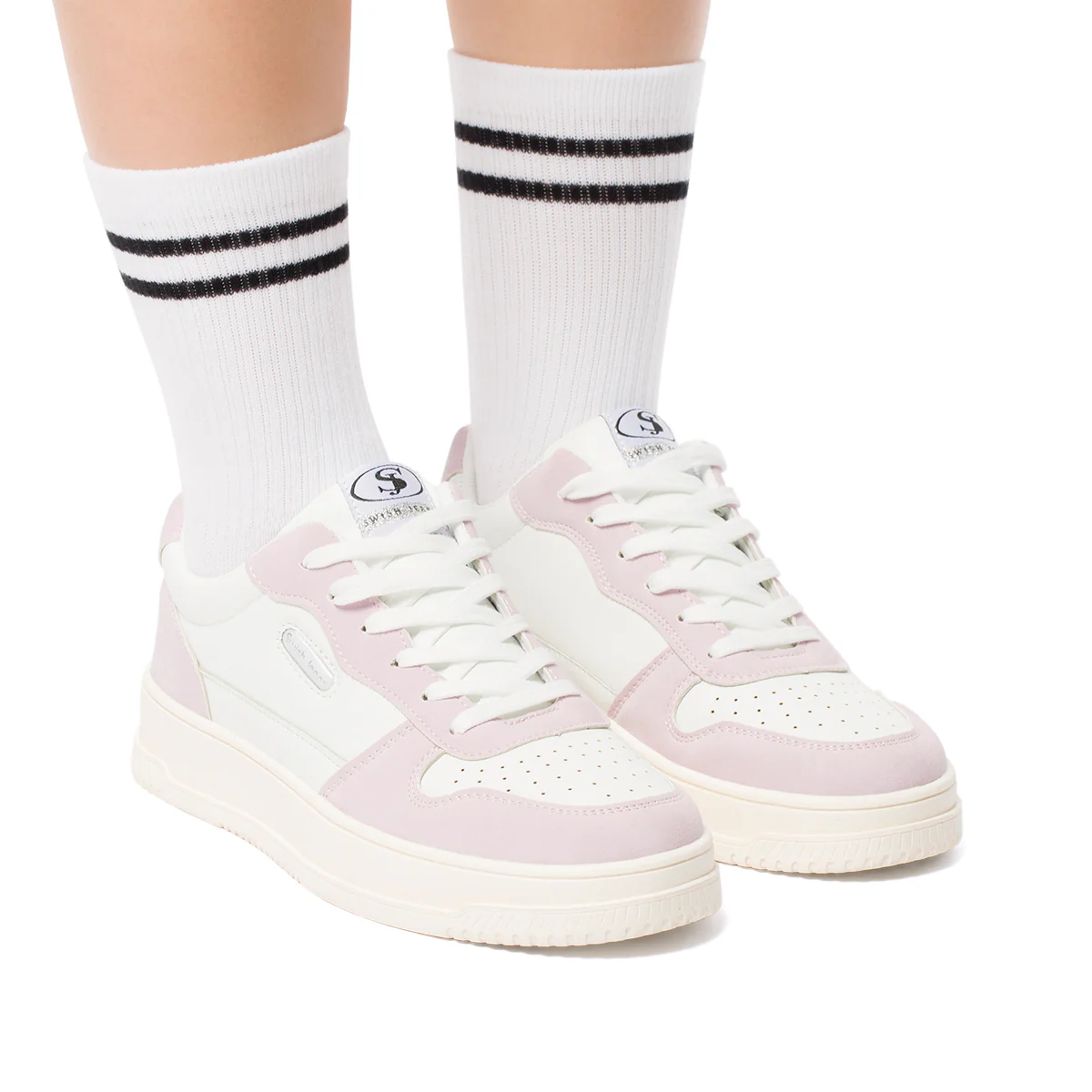 Sneakers bianche e rosa da donna con dettagli traforati Swish Jeans