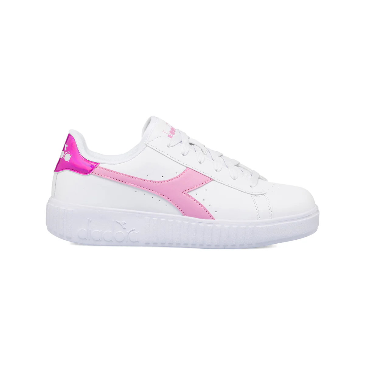 Sneakers bianche e rosa da ragazza con dettaglio iridescente Diadora Game Step GS