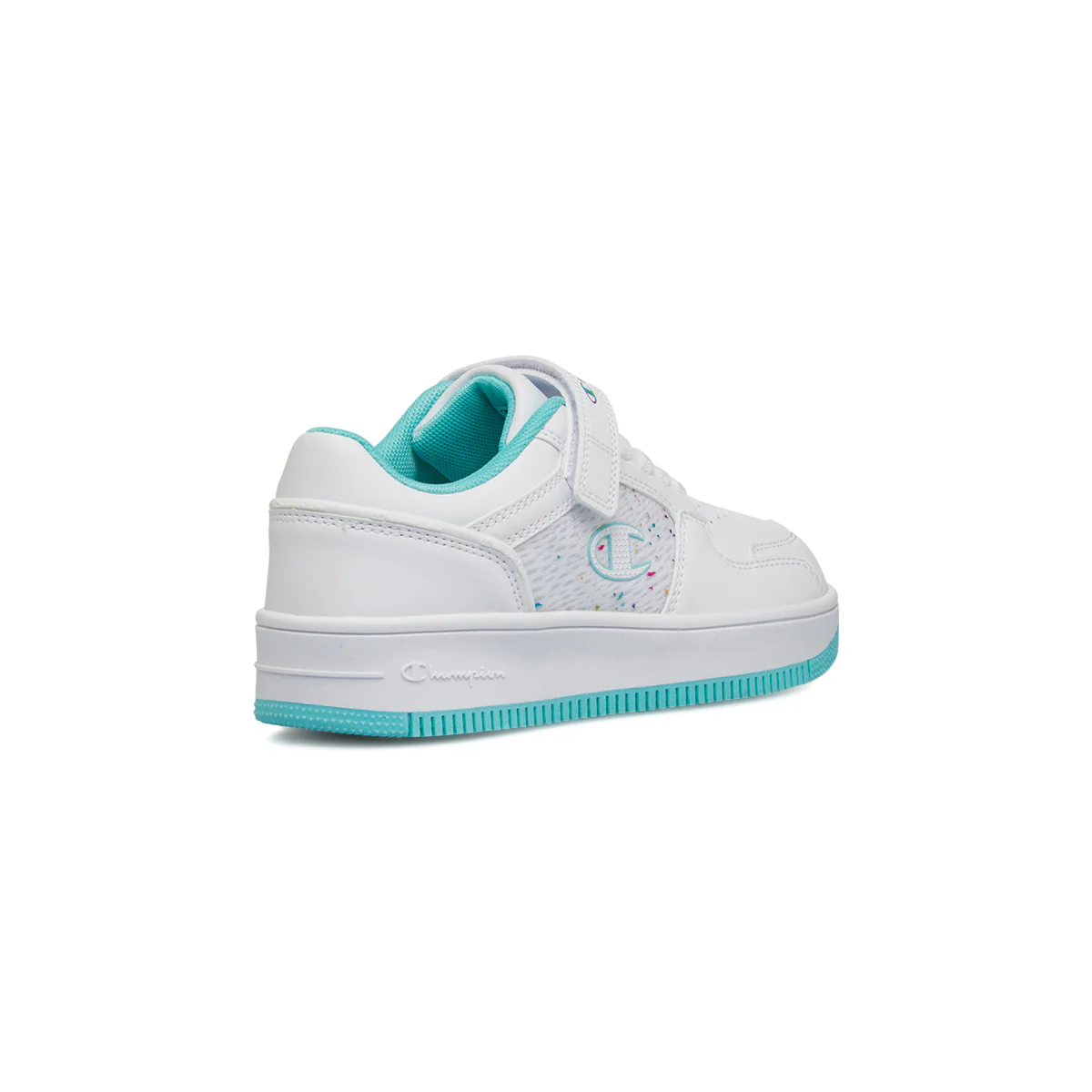 Sneakers bianche e turchesi da bambina con logo arcobaleno Champion Rebound Platform Abstract G - Image 3