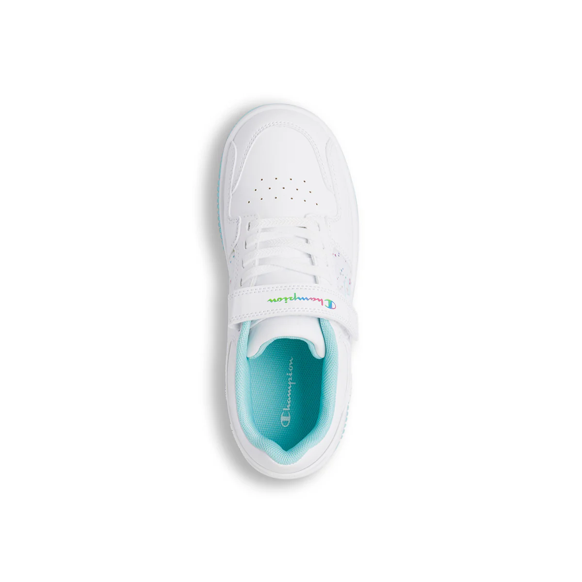 Sneakers bianche e turchesi da bambina con logo arcobaleno Champion Rebound Platform Abstract G - Image 5
