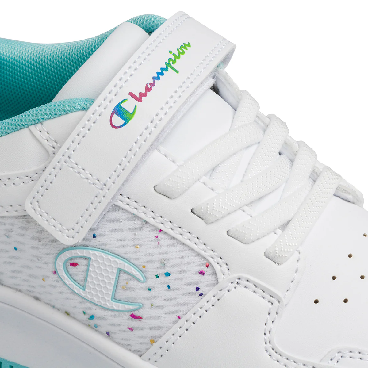 Sneakers bianche e turchesi da bambina con logo arcobaleno Champion Rebound Platform Abstract G - Image 6