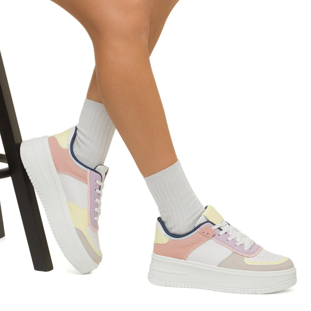 Sneakers bianche, grigie e rosa da donna con maxi-suola Lora Ferres