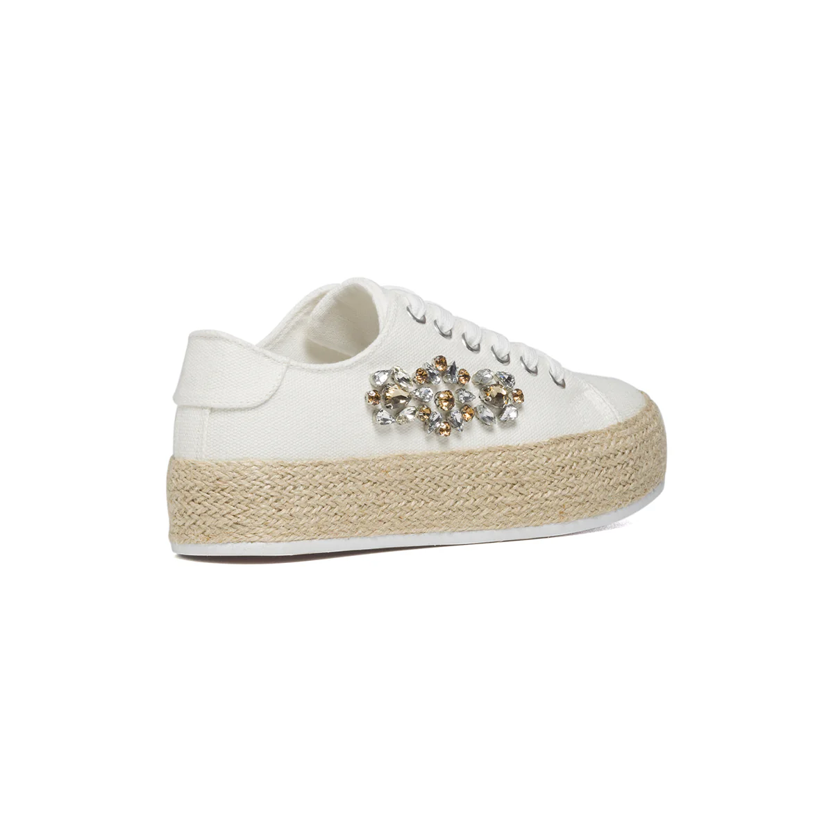 Sneakers bianche in canvas con suola in corda e applicazione di perline Lora Ferres - Image 3