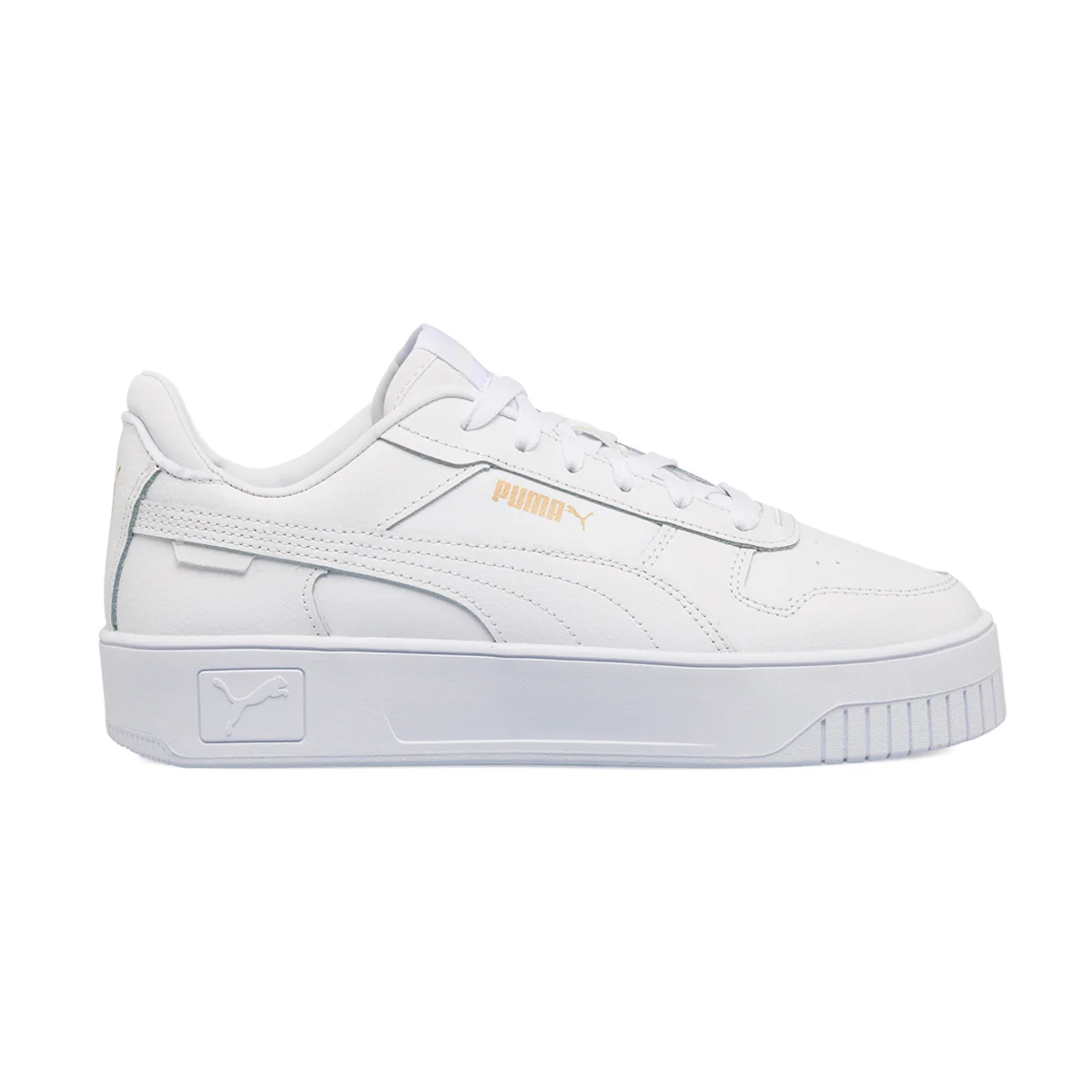 Sneakers bianche in pelle da donna con suola a zeppa Puma Carina Street