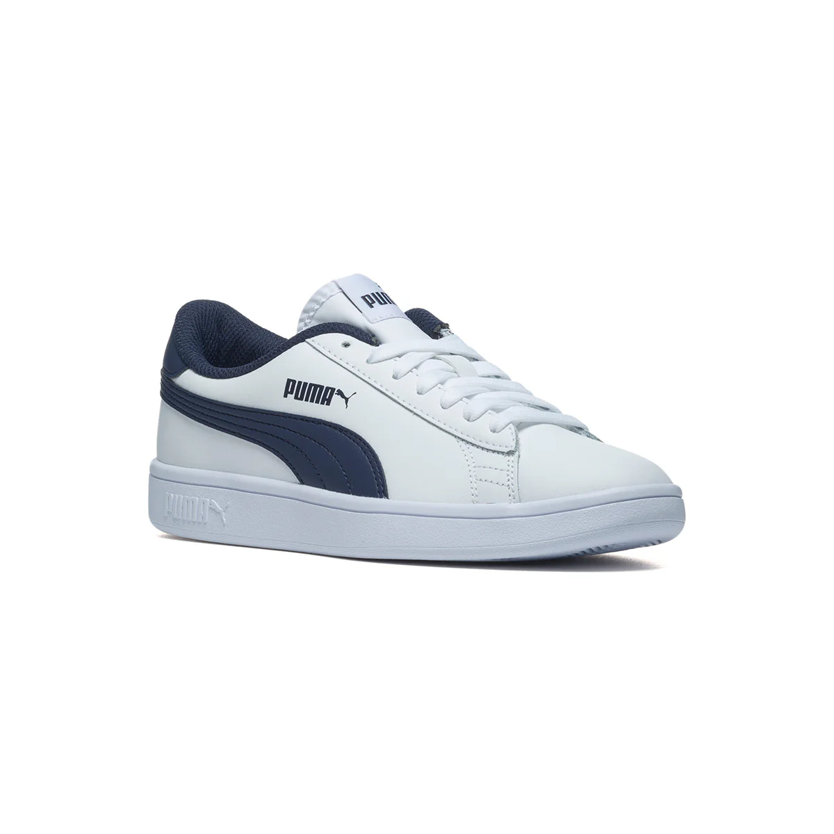 Sneakers bianche in pelle e similpelle con striscia laterale Puma Smash V2 L Jr - Image 2