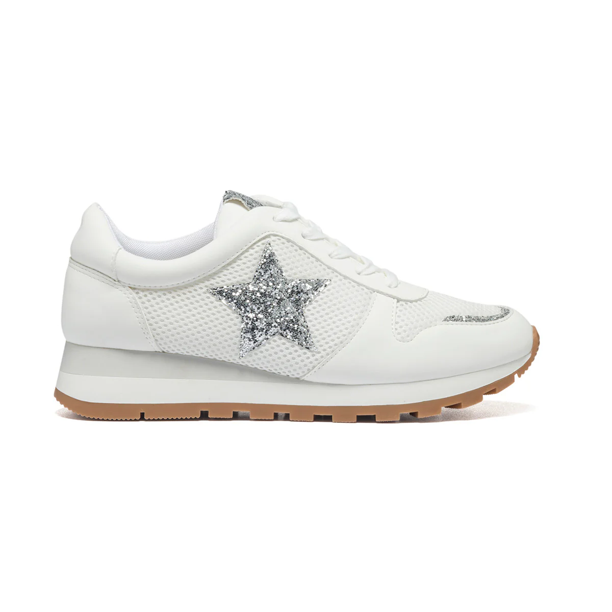 Sneakers bianche in similpelle e tessuto con paillettes Lora Ferres