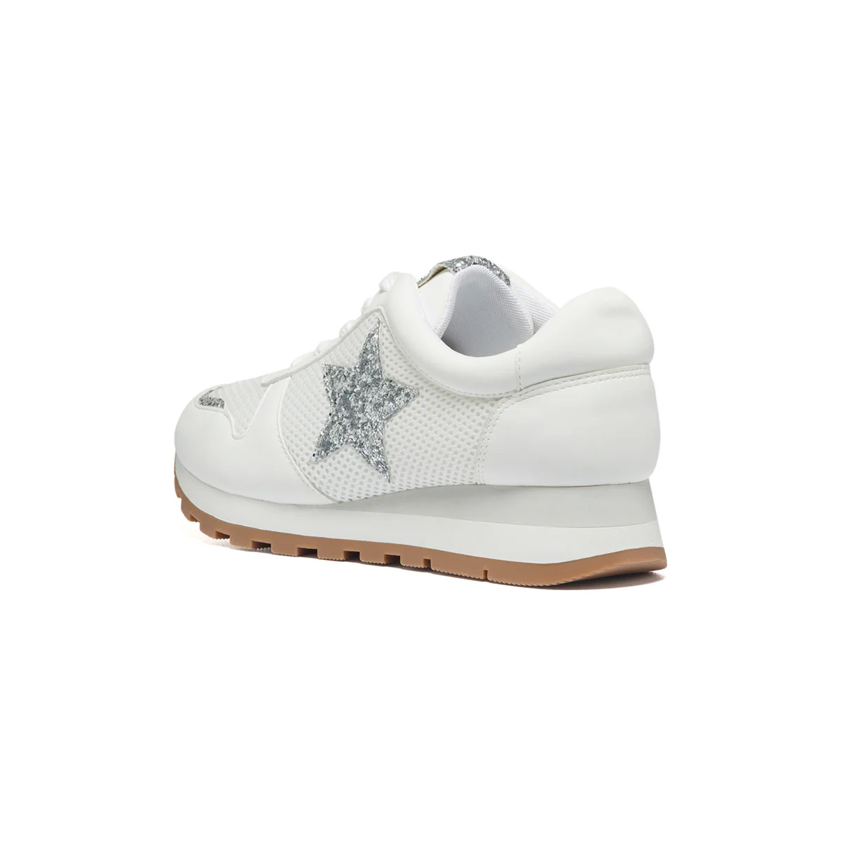 Sneakers bianche in similpelle e tessuto con paillettes Lora Ferres - Image 3