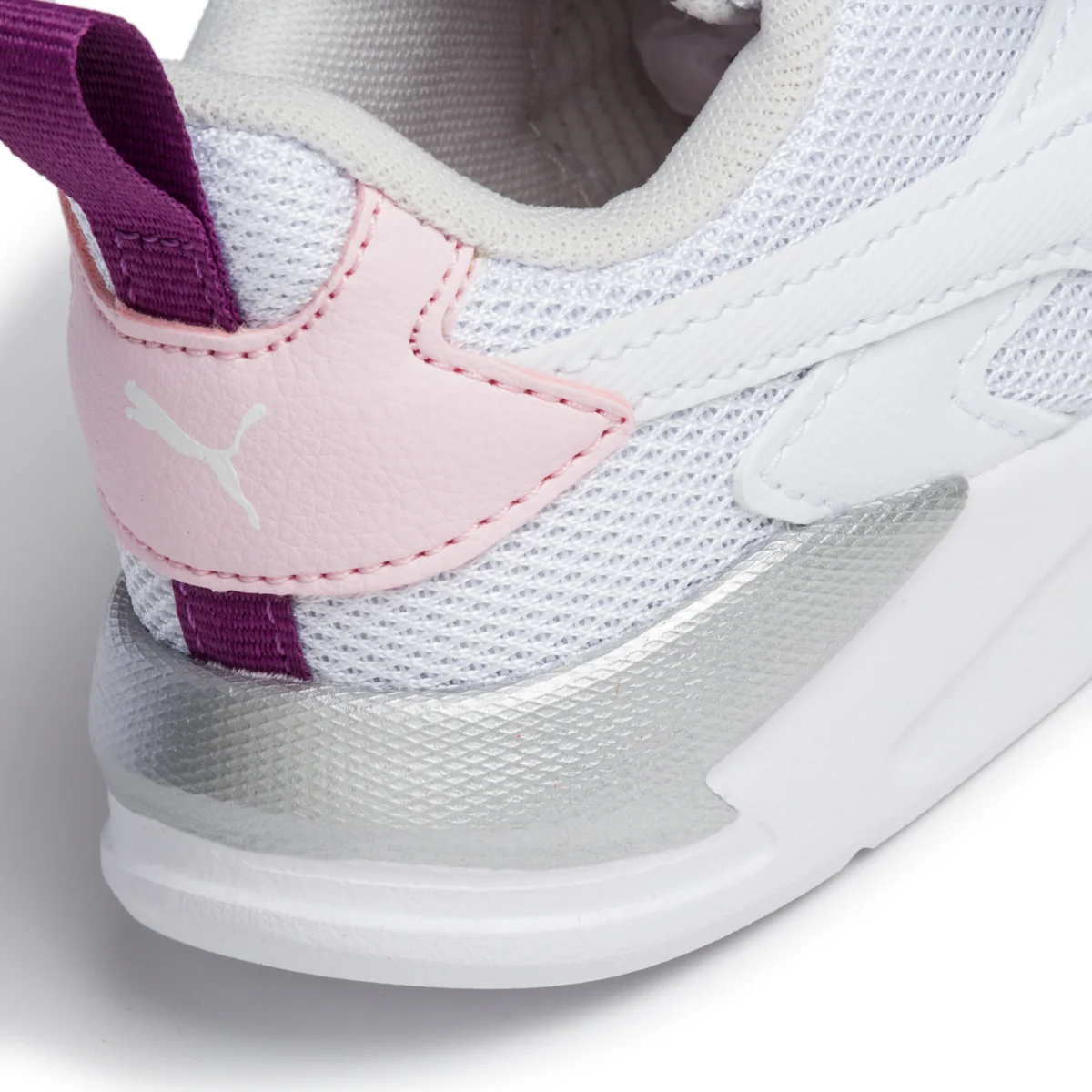 Sneakers bianche in similpelle e tessuto mesh con dettagli rosa e argento Puma X-Ray Lite Ac Inf - Image 7