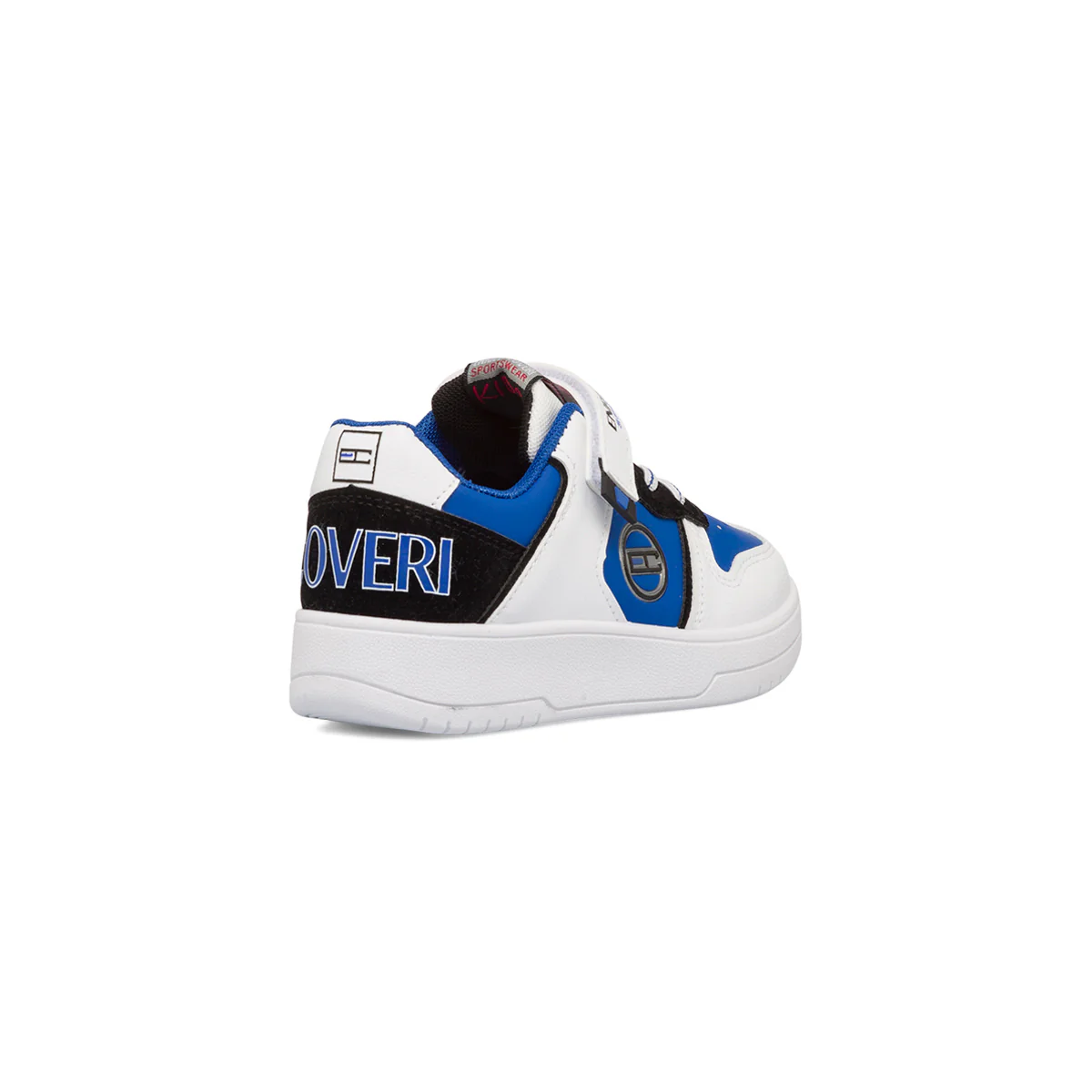 Sneakers bianche, nere e blu da bambino con logo laterale Enrico Coveri - Image 3