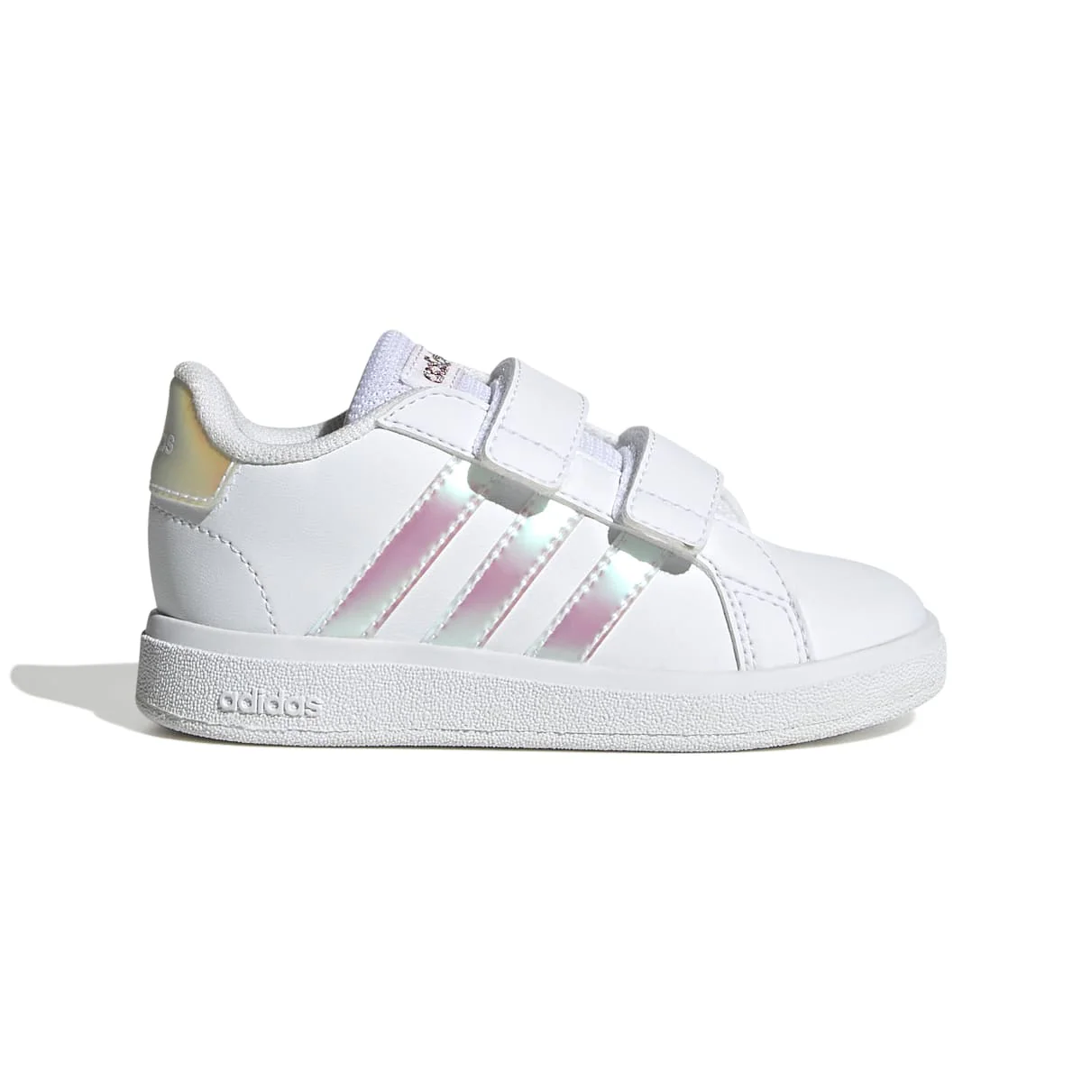 Sneakers bianche primi passi da bambina con strisce a contrasto adidas Grand Court 2.0 CF