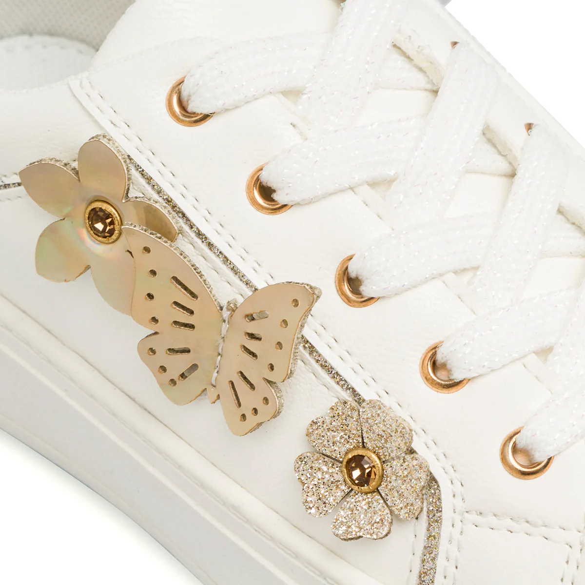 Sneakers bianche da ragazza comode con dettagli floreali Dieci Baci - Image 7