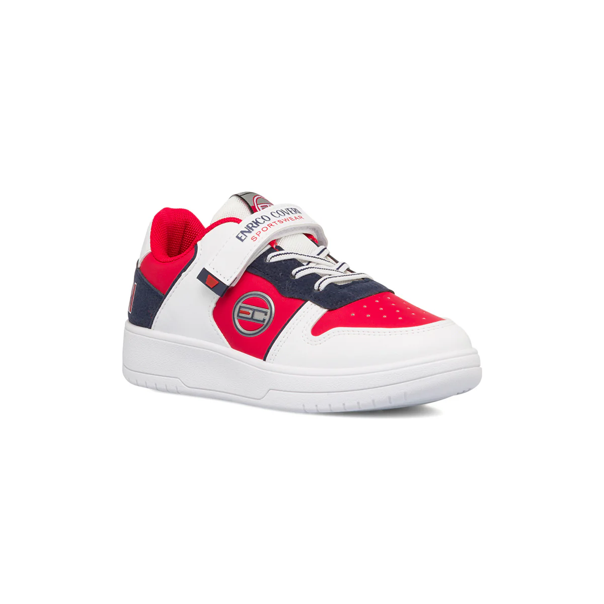 Sneakers bianche, rosse e blu da bambino con logo laterale Enrico Coveri - Image 2