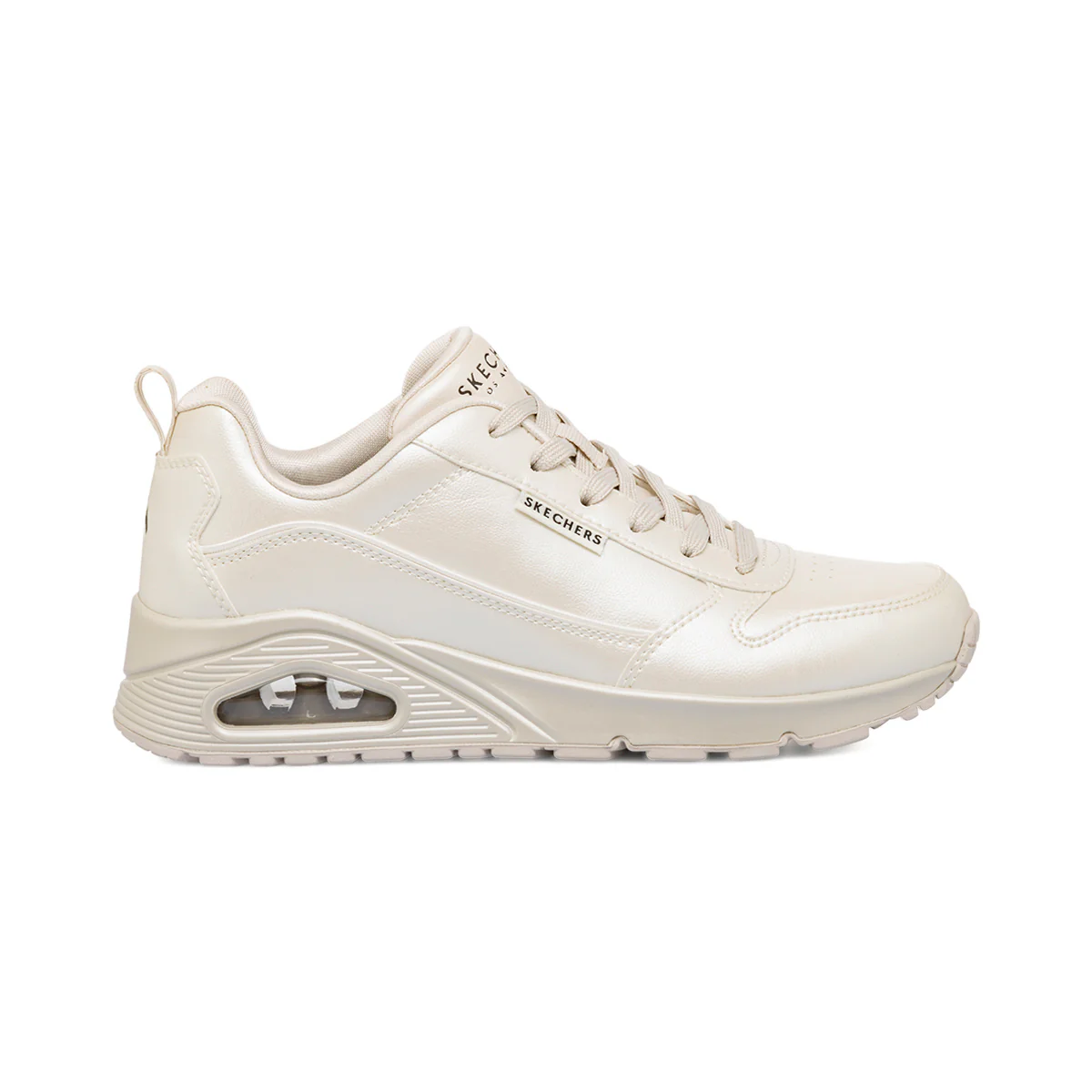 Sneakers bianco effetto perlato da donna con suola ad aria Skechers Uno