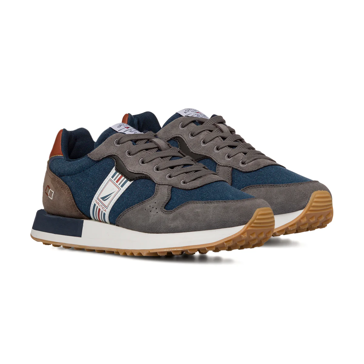 Sneakers bicolore blu e grigio da Uomo con logo Nautica