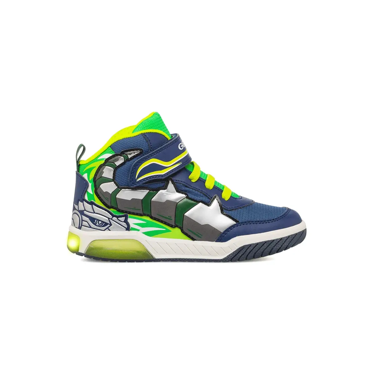 Sneakers blu alte da ragazzo traspiranti Geox con luci