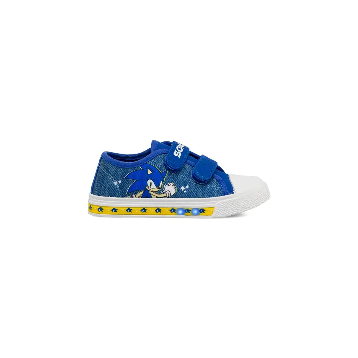 Sneakers blu Bambino con luci e doppi strappi in tessuto stampa Sonic