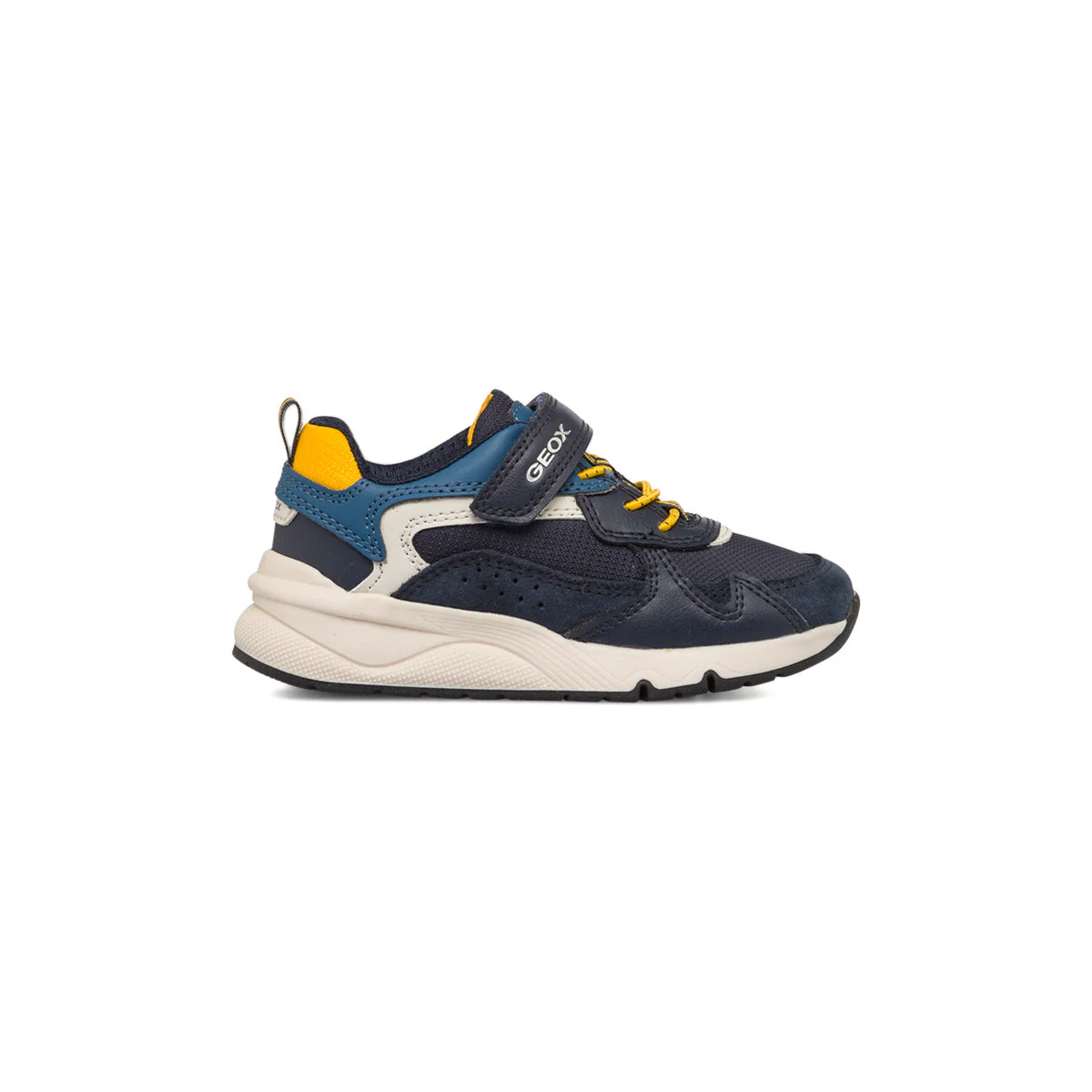 Sneakers blu da bambino con dettagli bianchi e gialli Geox Rooner