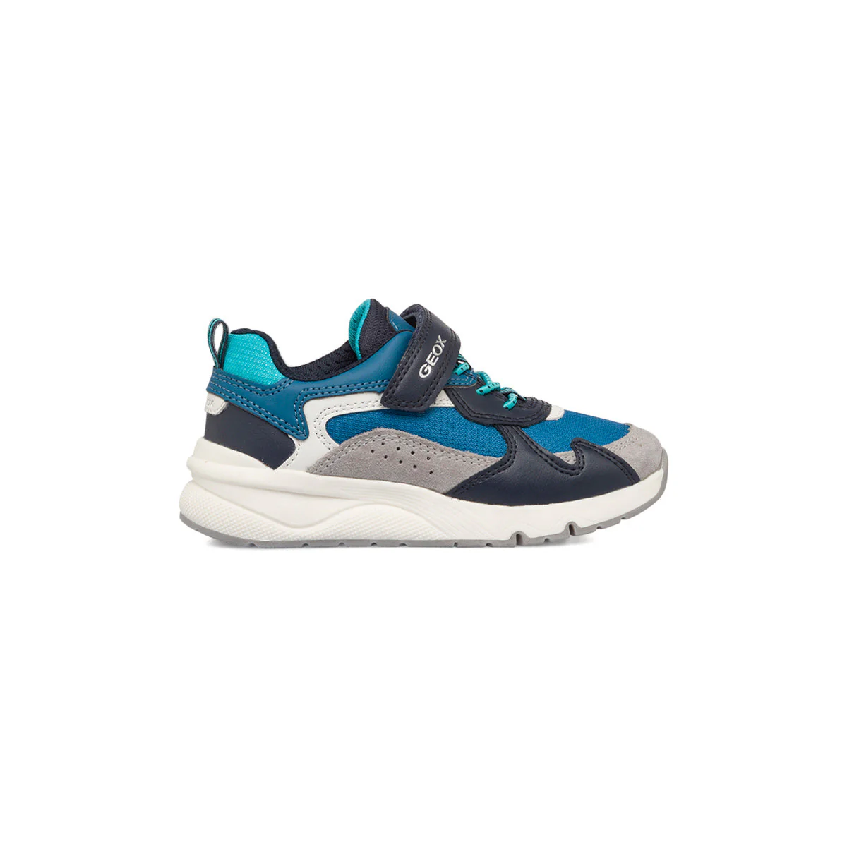 Sneakers blu da bambino con dettagli grigi e azzurri Geox Rooner