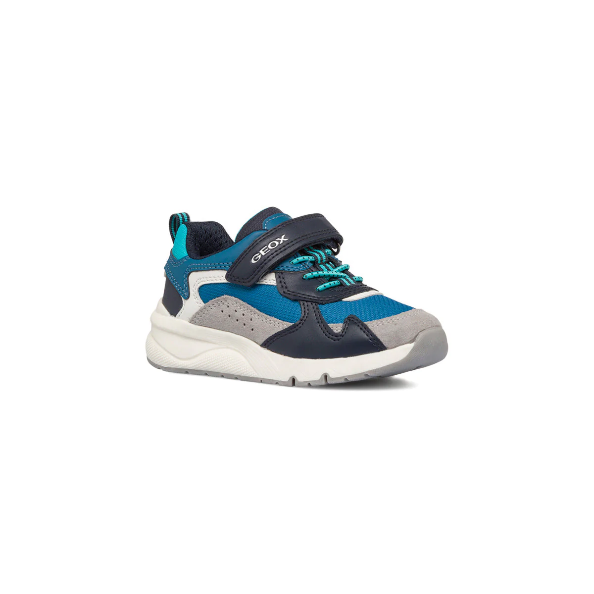 Sneakers blu da bambino con dettagli grigi e azzurri Geox Rooner - Image 2