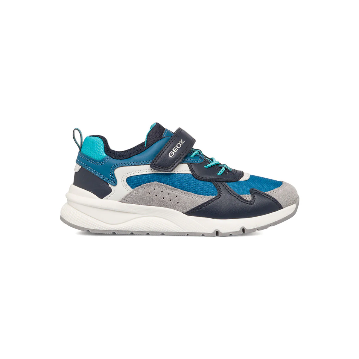 Sneakers blu da bambino con dettagli grigi e azzurri Geox Rooner