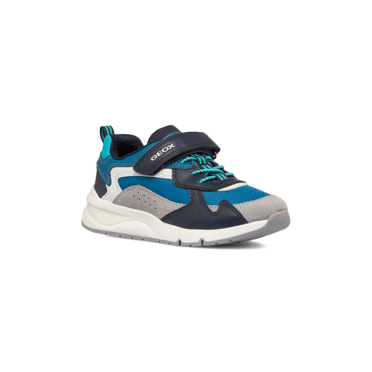 Sneakers blu da bambino con dettagli grigi e azzurri Geox Rooner - Image 2