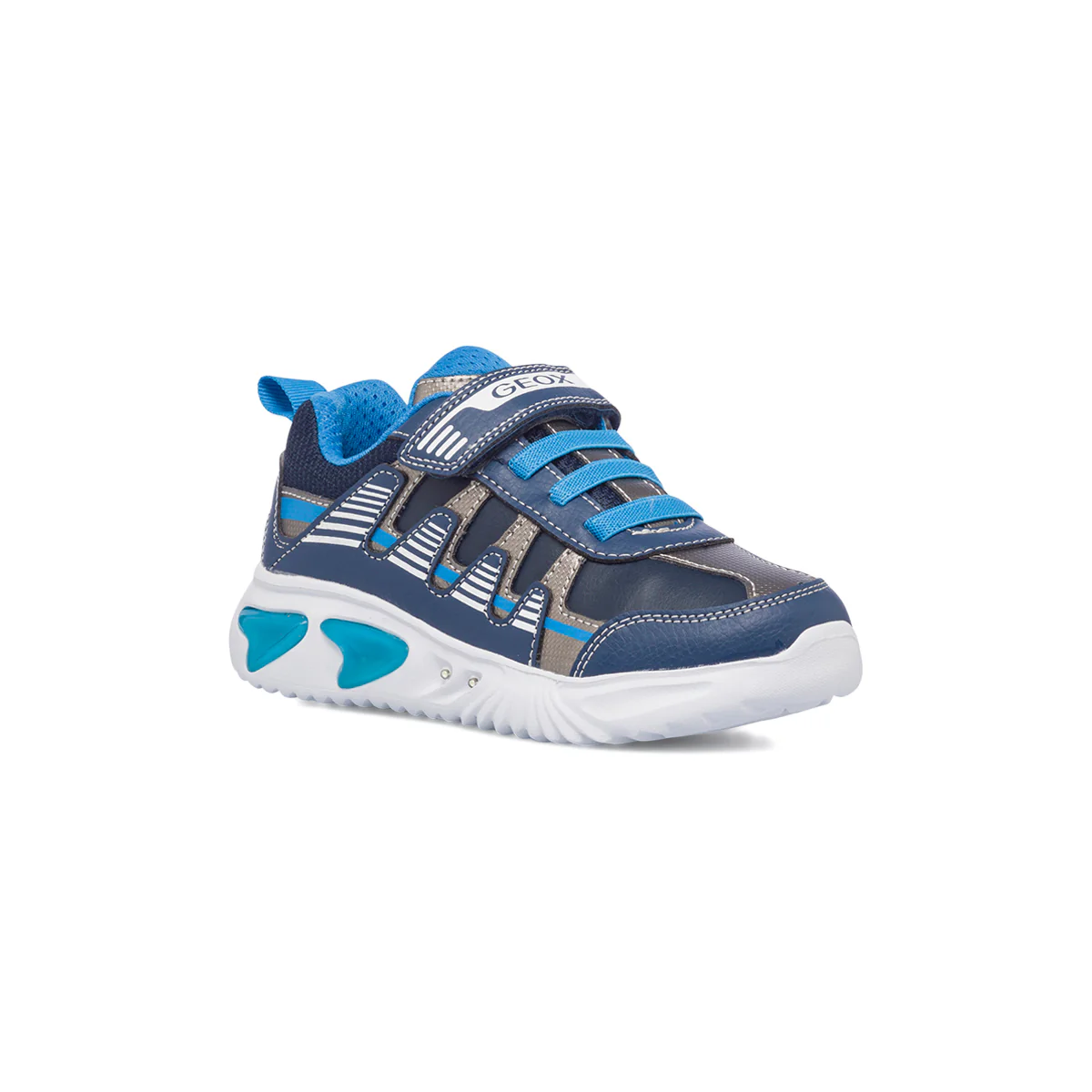 Sneakers blu da bambino con luci nella suola Geox Assister - Image 2