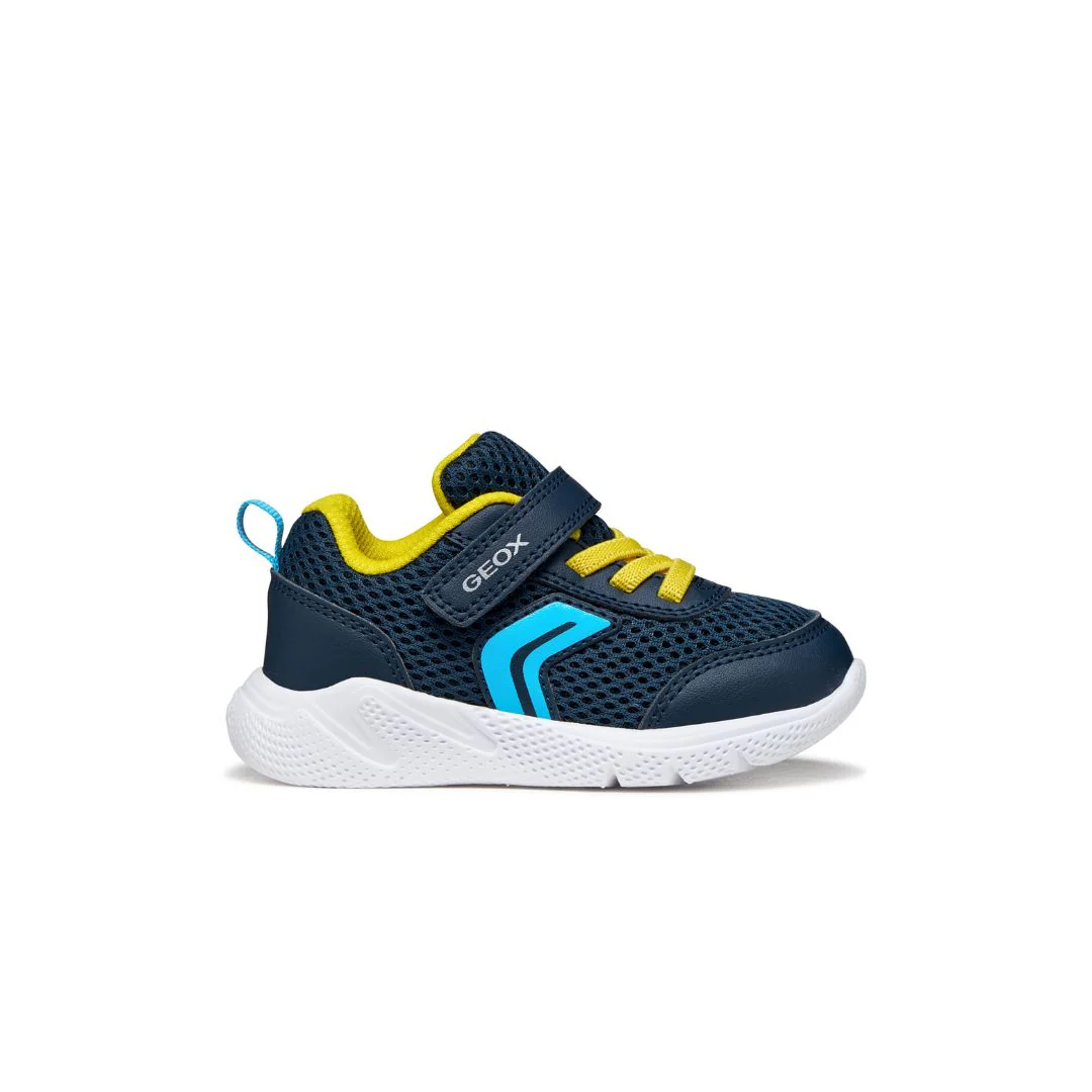 Sneakers blu da Bambino in mesh con suola traspirante e strappo Geox