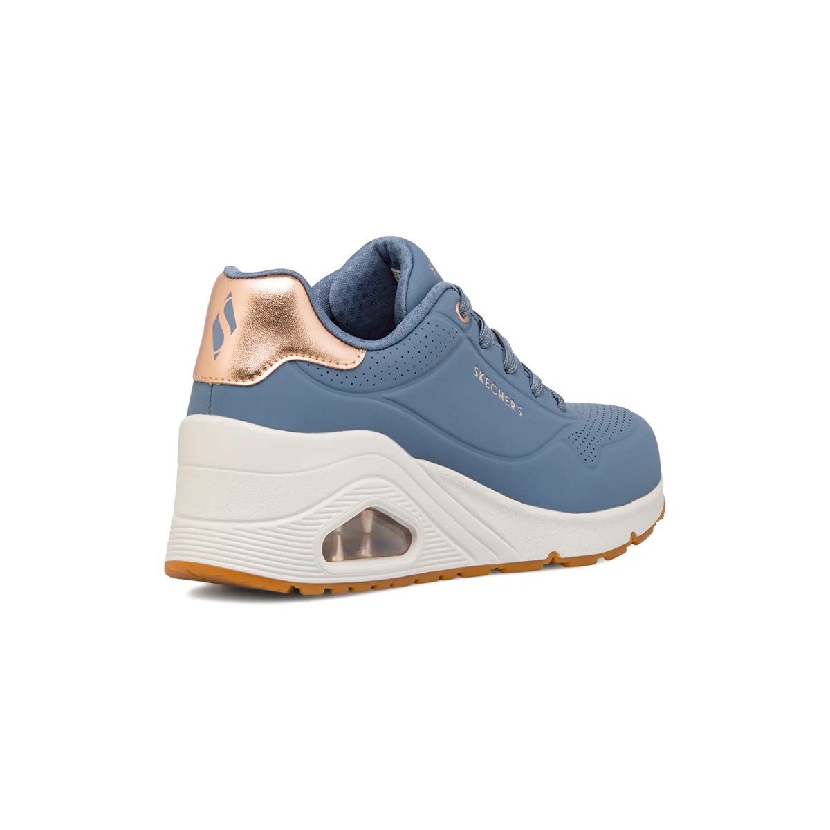 Sneakers blu da donna con suola ad aria Skechers Uno Wedge - Image 3