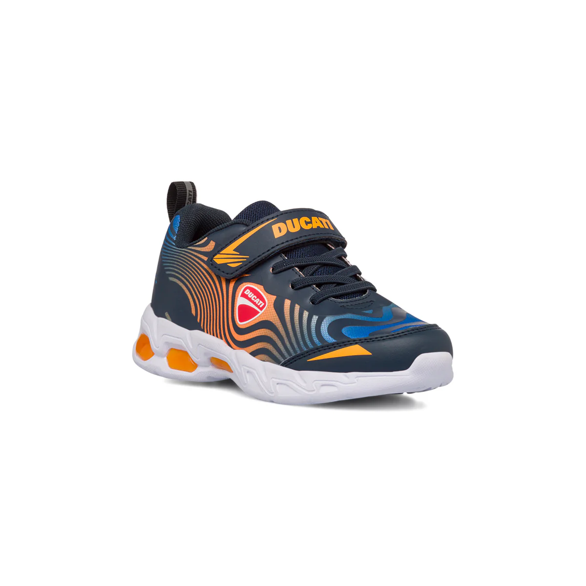 Sneakers blu e arancioni da bambino con luci nella suola Ducati Glare PS - Image 2