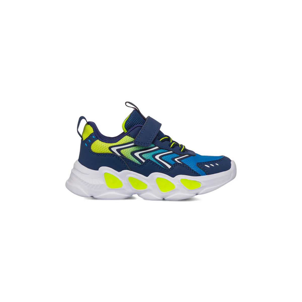 Sneakers blu e gialle da Bambino con luci nella suola Space Boy - Image 2