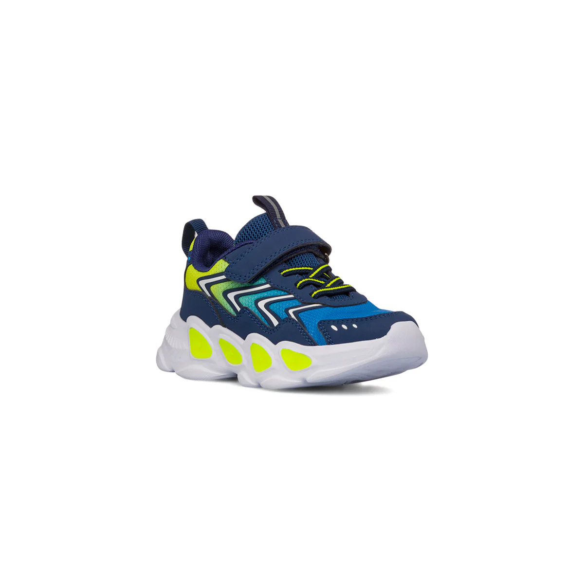 Sneakers blu e gialle da Bambino con luci nella suola Space Boy - Image 3