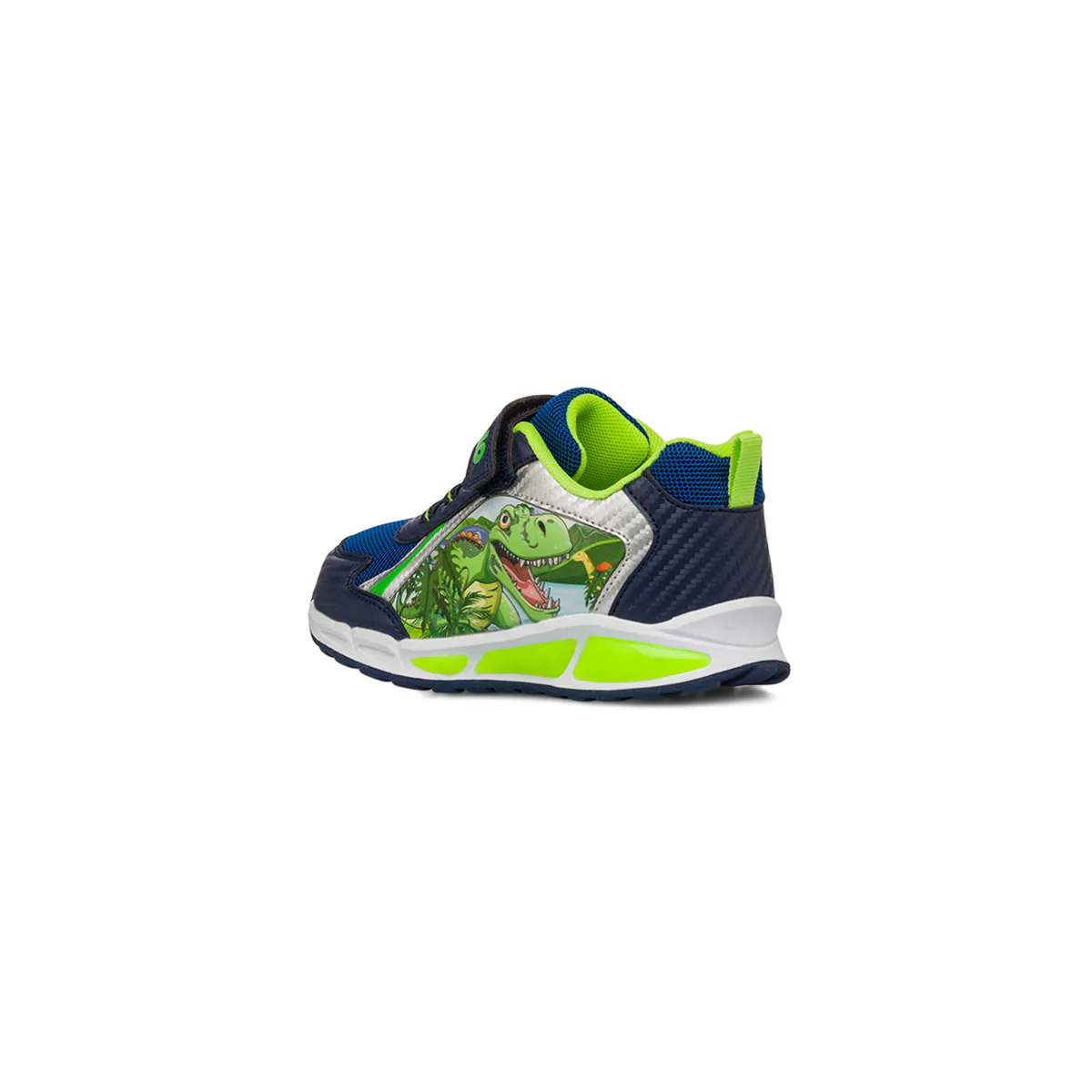 Sneakers blu e giallo da Bambino con dinosauri e luci nella suola Dinosauri - Image 4