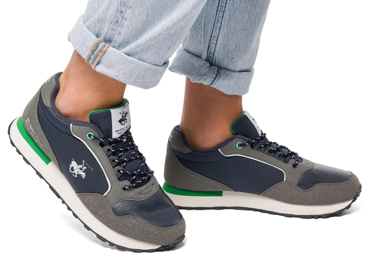 Sneakers blu e grigie da uomo con logo laterale Beverly Hills Polo Club