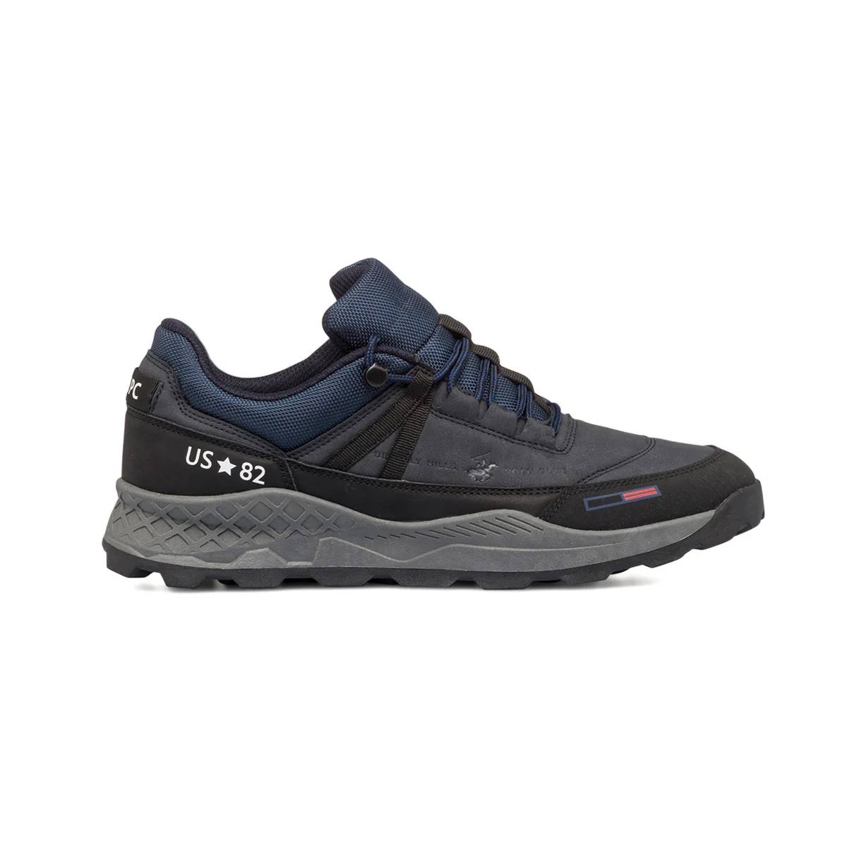 Sneakers blu e grigie da uomo con logo laterale Beverly Hills Polo Club