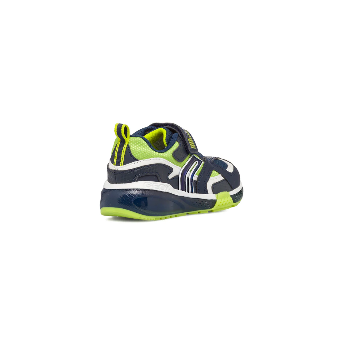 Sneakers blu e lime da bambino con luci nella suola Geox Bayonic - Image 3