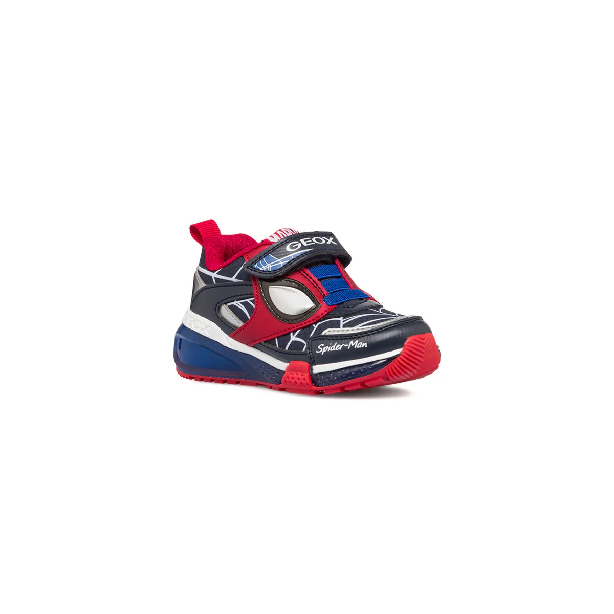 Sneakers blu e rosse da bambino con luci nella suola e stampa Spiderman Geox Spaceclub - Image 2