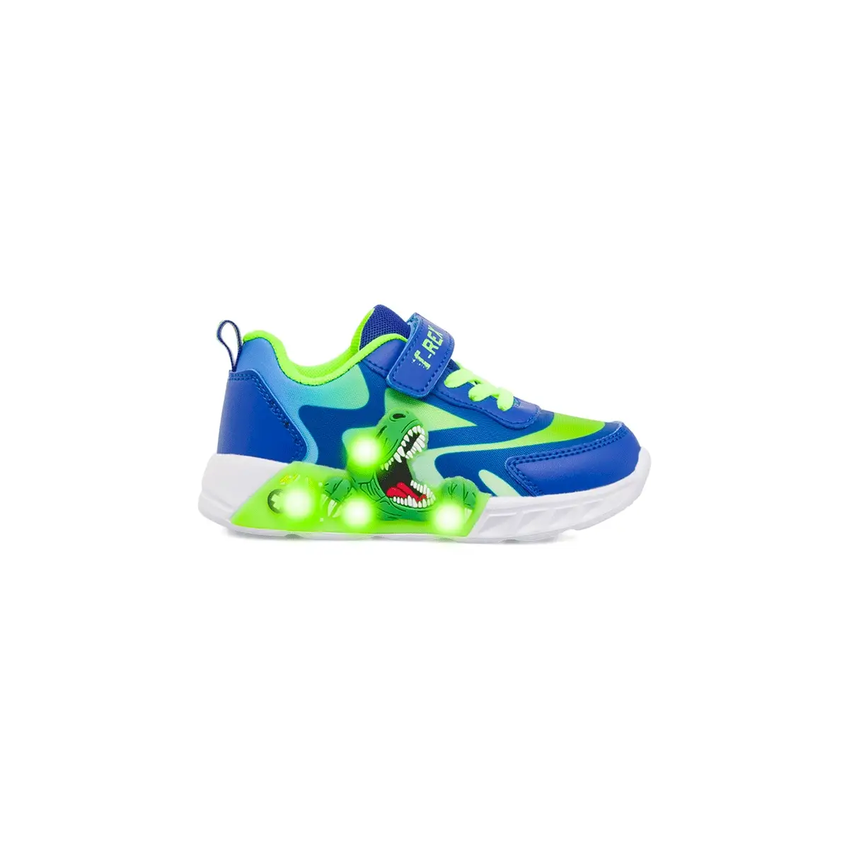 Sneakers blu e verdi da Bambino con luci e strappo T-Rex Dinosauri