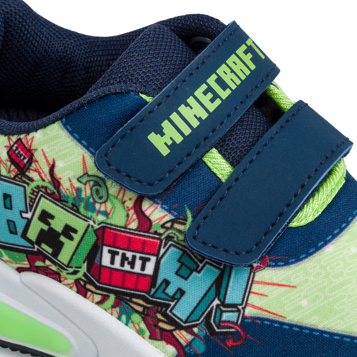 Sneakers blu e verdi da bambino con luci nella suola e logo Minecraft - Image 6