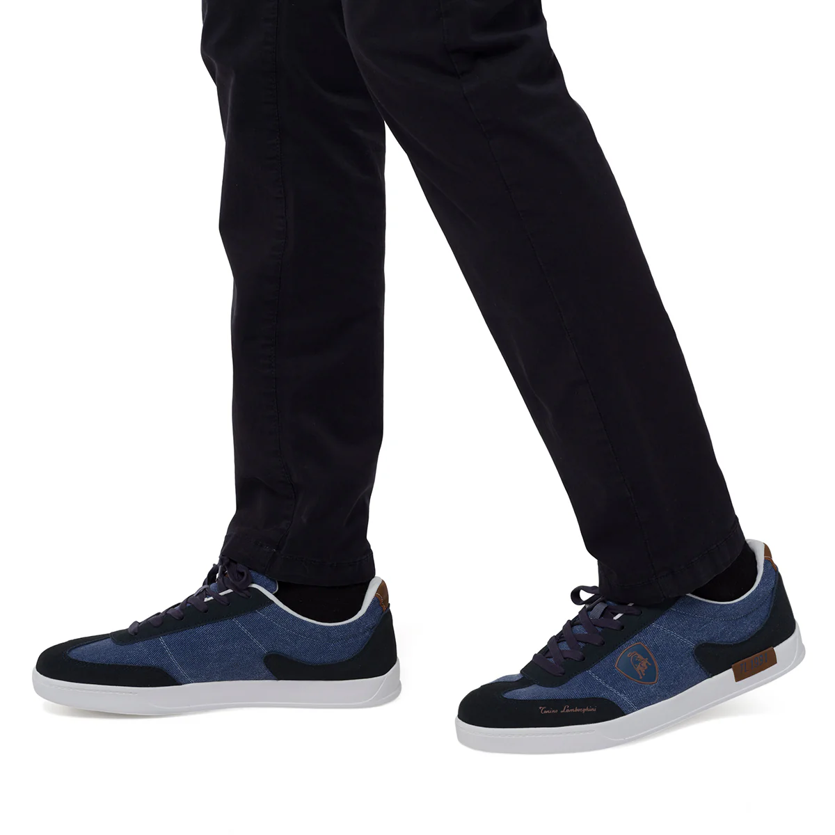 Sneakers blu effetto jeans da Uomo con inserti effetto scamosciato Tonino Lamborghini
