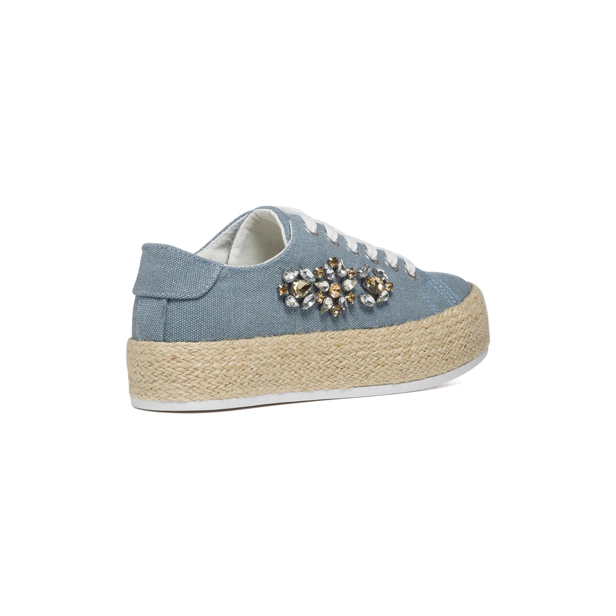 Sneakers blu in canvas con suola in corda e applicazione di perline Lora Ferres - Image 3